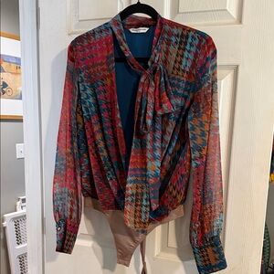 Amanda Uprichard Multicolor Houndstooth Blouse